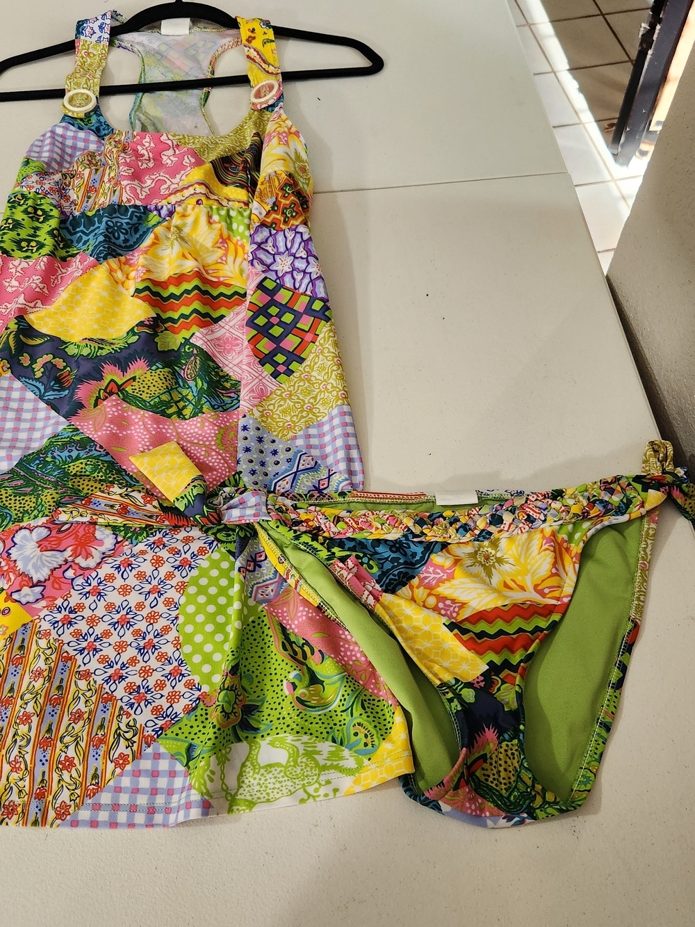 Lucky Brand Patchwork Multicolor Bikini Set Yellow Green Pink Blue